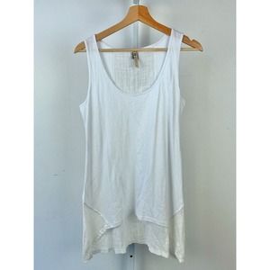 XCVI Scoop Neck Tank Top Sleeveless Mixed Media Cotton Knit Gauze White Size S